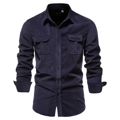 Camisa Azul de Manga Larga para Hombre - Estilo Universitario - Image 8