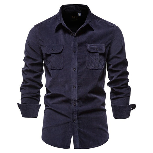 Camisa Azul de Manga Larga para Hombre - Estilo Universitario - Image 8