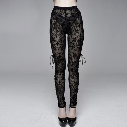 Leggings Góticos de Malla con Cordones Laterales Estilo Europeo