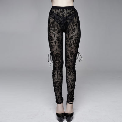 Leggings Góticos de Malla con Cordones Laterales Estilo Europeo