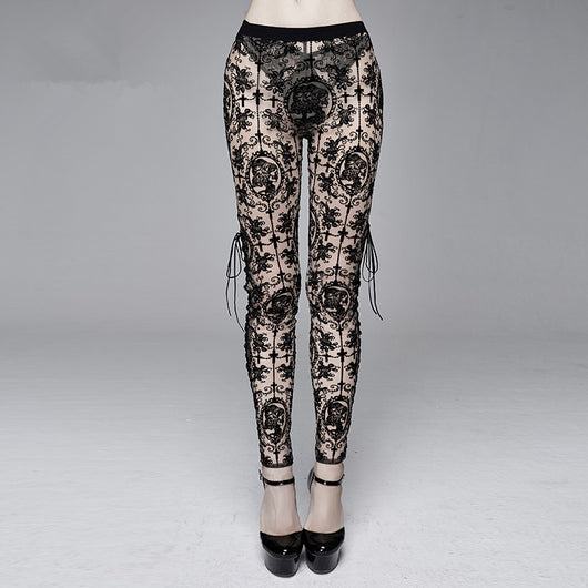 Leggings Góticos de Malla con Cordones Laterales Estilo Europeo - Image 5