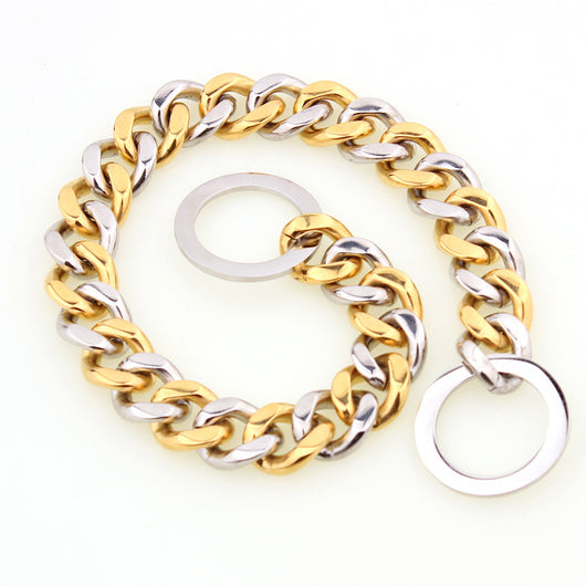 Collar Dos Tonos en Acero Titanio y Oro Pulido - Image 3
