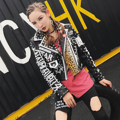 Chaqueta de Cuero Motociclista Leopardo con Remaches y Costuras - Image 8