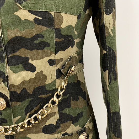 Camisa Vestido Militar con Cadena de Botones Dorados y Cuello Epolet - Image 5