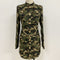 Camisa Vestido Militar con Cadena de Botones Dorados y Cuello Epolet