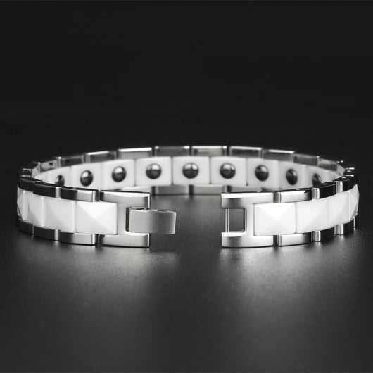 Pulsera Magnética de Cerámica y Acero Inoxidable para Niños Negro y Blanco - Image 14
