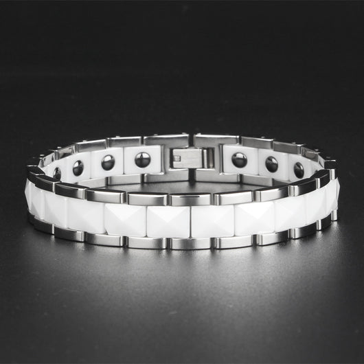 Pulsera Magnética de Cerámica y Acero Inoxidable para Niños Negro y Blanco - Image 11