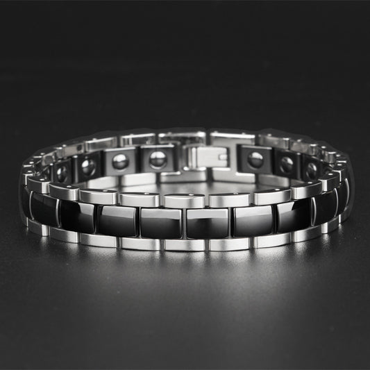 Pulsera Magnética de Cerámica y Acero Inoxidable para Niños Negro y Blanco