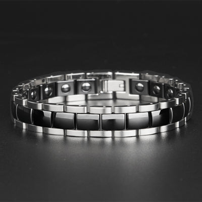 Pulsera Magnética de Cerámica y Acero Inoxidable para Niños Negro y Blanco