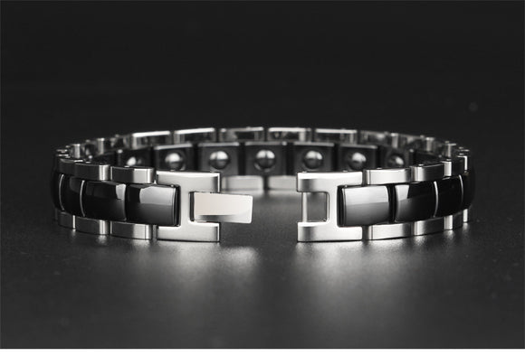 Pulsera Magnética de Cerámica y Acero Inoxidable para Niños Negro y Blanco