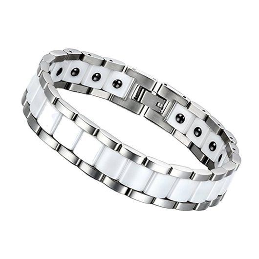 Pulsera Magnética de Cerámica y Acero Inoxidable para Niños Negro y Blanco - Image 7