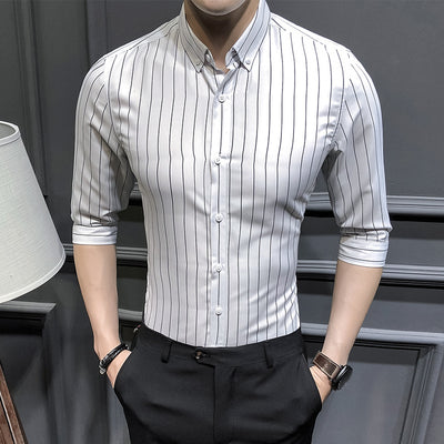 Camisa Casual Slim Fit Hombre con Rayas en Mangas - Estilo Verano