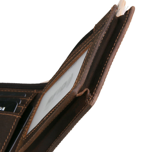 Cartera Corta de Cuero Crazy Horse para Hombre con Protección RFID - Image 2