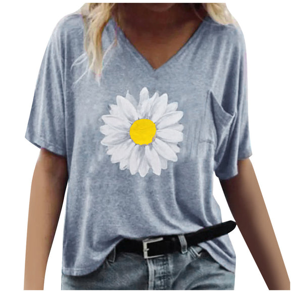 Playera Corta Estampado Girasol para Mujer