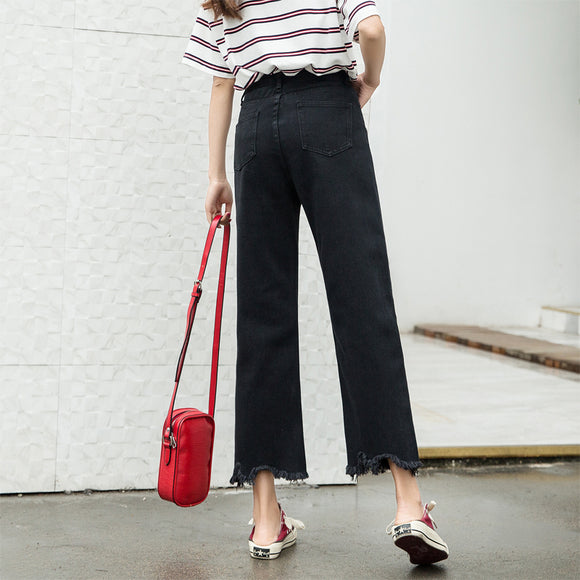 Pantalones Denim Cropped de Cintura Alta Corte Recto