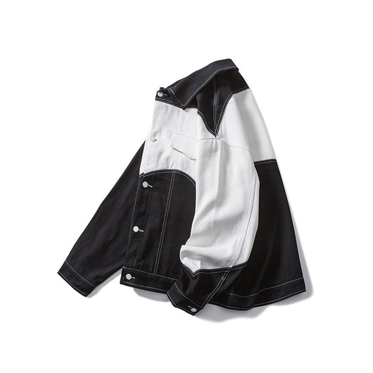 Chaqueta Denim Casual con Costuras Blanco y Negro - Image 7