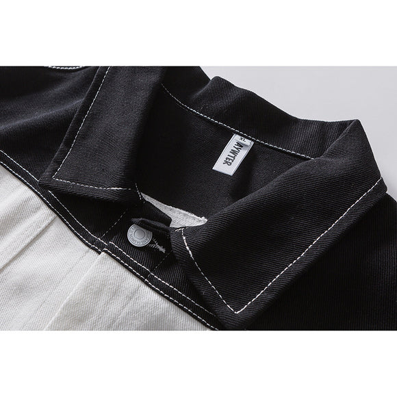 Chaqueta Denim Casual con Costuras Blanco y Negro