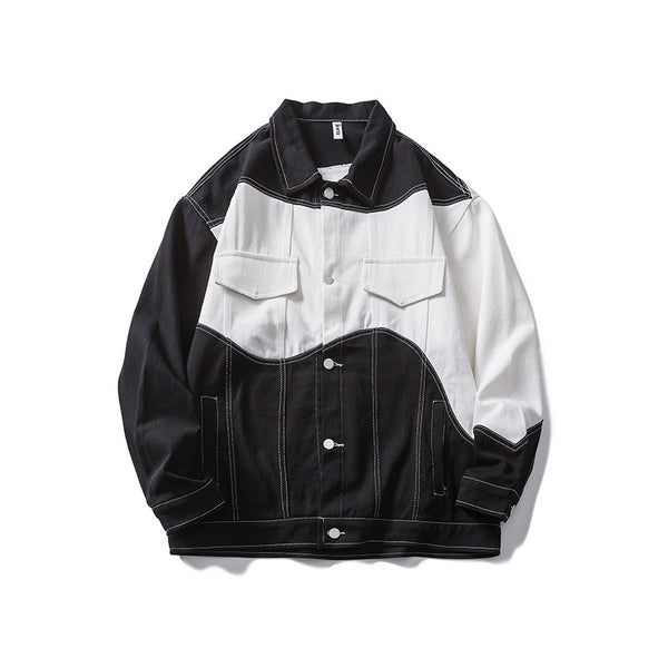 Chaqueta Denim Casual con Costuras Blanco y Negro