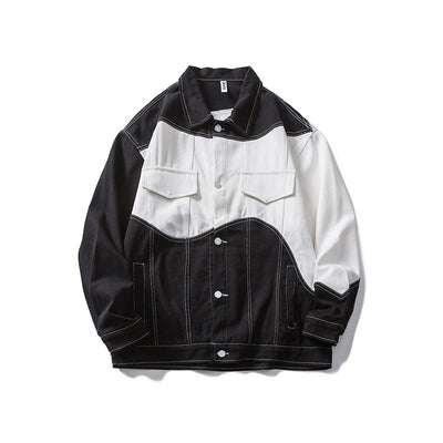 Chaqueta Denim Casual con Costuras Blanco y Negro