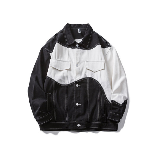 Chaqueta Denim Casual con Costuras Blanco y Negro