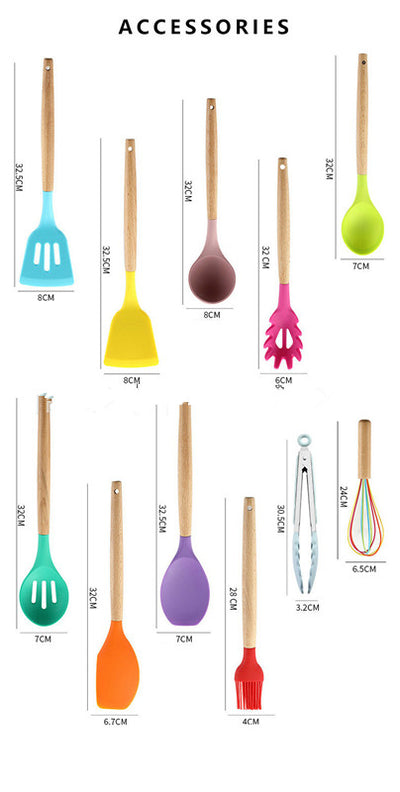 Set de 12 Piezas Cucharas y Palas de Cocina con Mango de Madera - Image 8