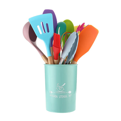 Set de 12 Piezas Cucharas y Palas de Cocina con Mango de Madera