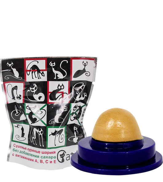 Cat toy with blue base, three rotating catnip/matatabi balls, and one licking candy, in a box labeled 'Rotating Mint Ball'. - Image 2