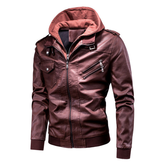 Chaqueta de Cuero PU Desmontable con Capucha para Hombre - Image 7