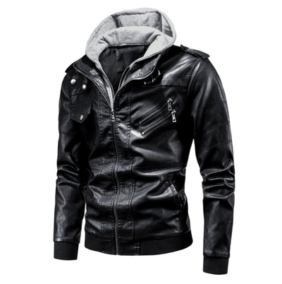 Chaqueta de Cuero PU Desmontable con Capucha para Hombre - Image 6