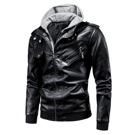 Chaqueta de Cuero PU Desmontable con Capucha para Hombre - Image 6