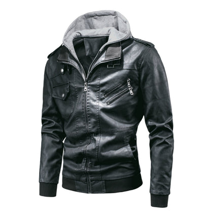 Chaqueta de Cuero PU Desmontable con Capucha para Hombre - Image 5