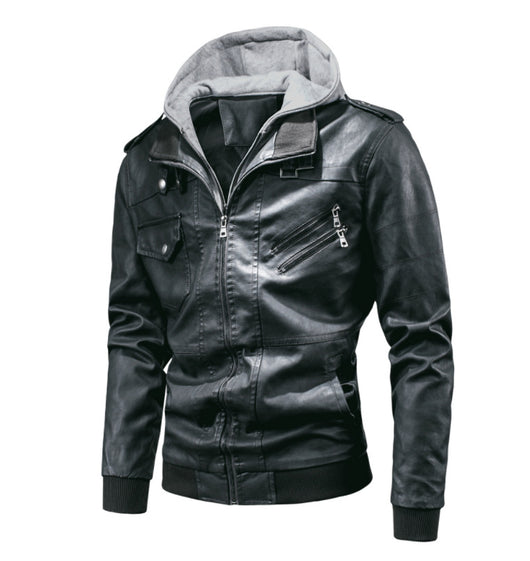 Chaqueta de Cuero PU Desmontable con Capucha para Hombre - Image 5