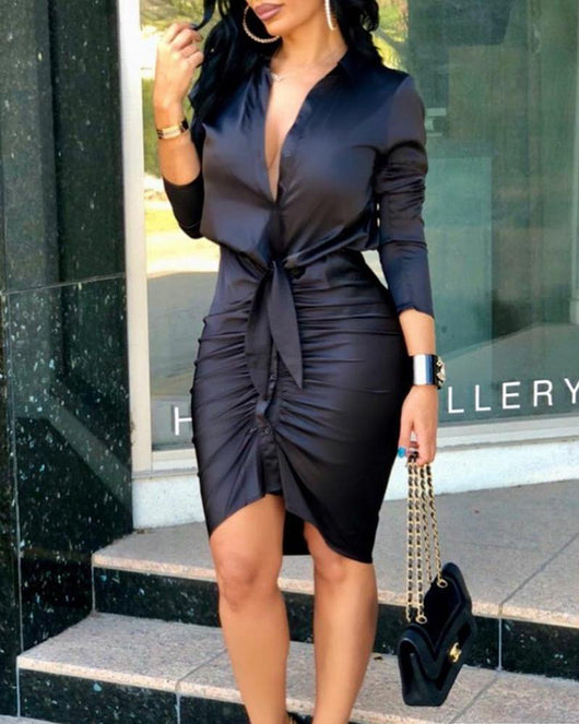 Vestido Midi Elegante con Cordones y Manga Larga - Diseño Sofisticado para Mujer - Image 4