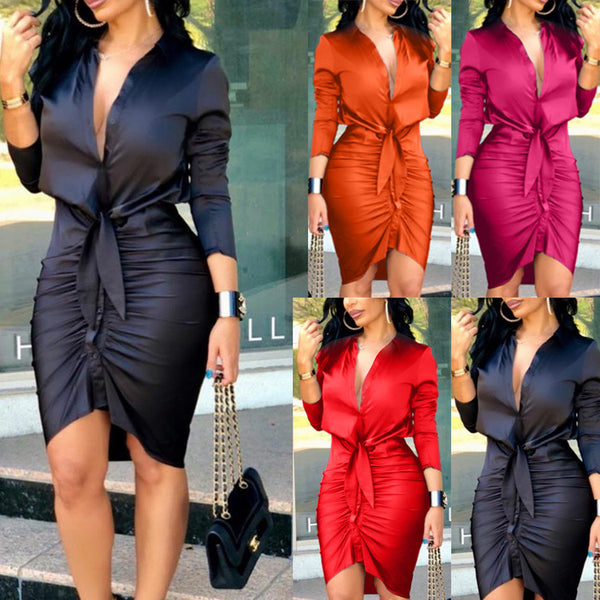 Vestido Midi Elegante con Cordones y Manga Larga - Diseño Sofisticado para Mujer