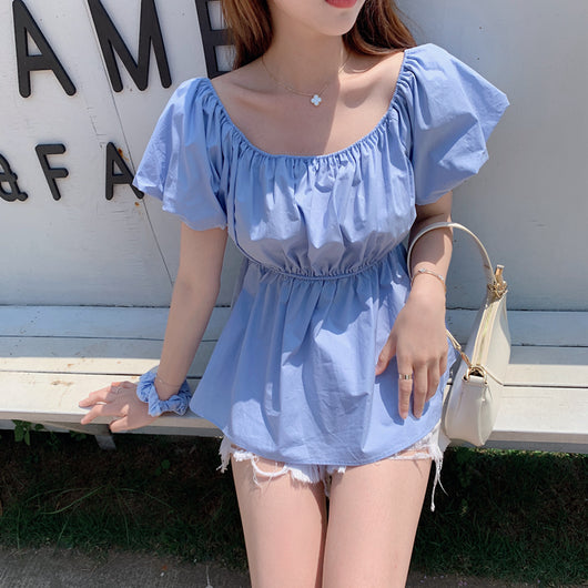 Blusa Romántica Hombros Descubiertos Cuello Fruncido Ajustada - Image 17