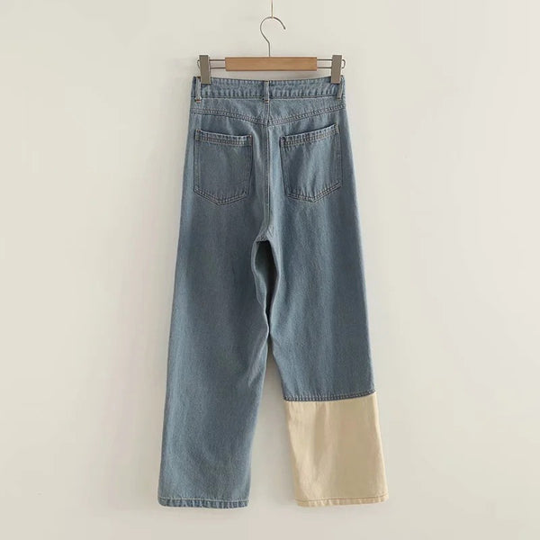 Jeans Retro Cintura Alta Slim Fit con Contraste de Colores