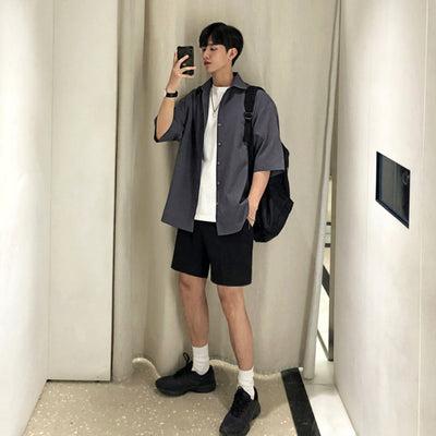 Camisa Manga Corta Estilo Coreano Trendy - Chaqueta Casual Hong Kong - Image 8