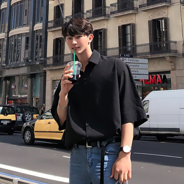 Camisa Manga Corta Estilo Coreano Trendy - Chaqueta Casual Hong Kong