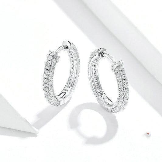 Aretes de Plata Esterlina con Circonita Cúbica - Diseño Clásico Circular S925 - Image 2