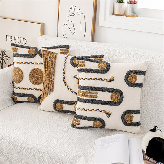 Funda de Cojín Tejida a Mano India, Almohada de Terciopelo Estilo Étnico con Trenzado - Image 11