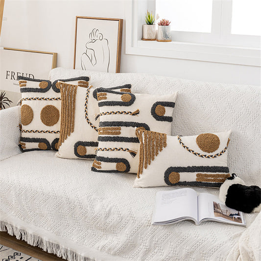Funda de Cojín Tejida a Mano India, Almohada de Terciopelo Estilo Étnico con Trenzado - Image 2