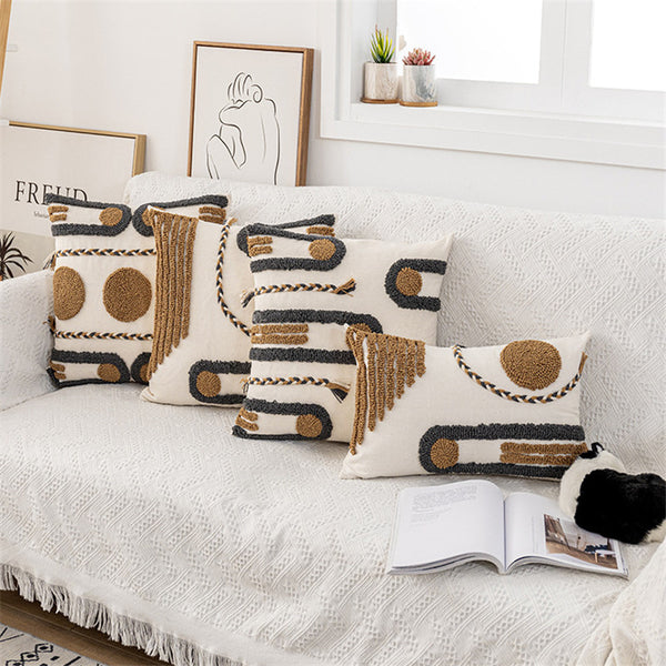Funda de Cojín Tejida a Mano India, Almohada de Terciopelo Estilo Étnico con Trenzado