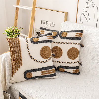 Funda de Cojín Tejida a Mano India, Almohada de Terciopelo Estilo Étnico con Trenzado - Image 6