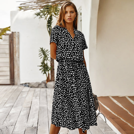 Blusa Vestido Corto con Cuello Camisero y Estampado de Lunares - Image 6