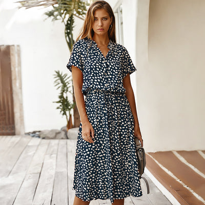 Blusa Vestido Corto con Cuello Camisero y Estampado de Lunares - Image 7