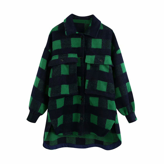 Chaqueta de Lana a Cuadros con Mangas Largas para Mujer - Image 6
