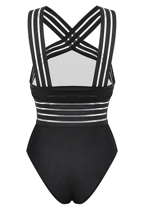 Traje de Baño Enterizo Negro con Halter y Rayas Ajustado - Image 14