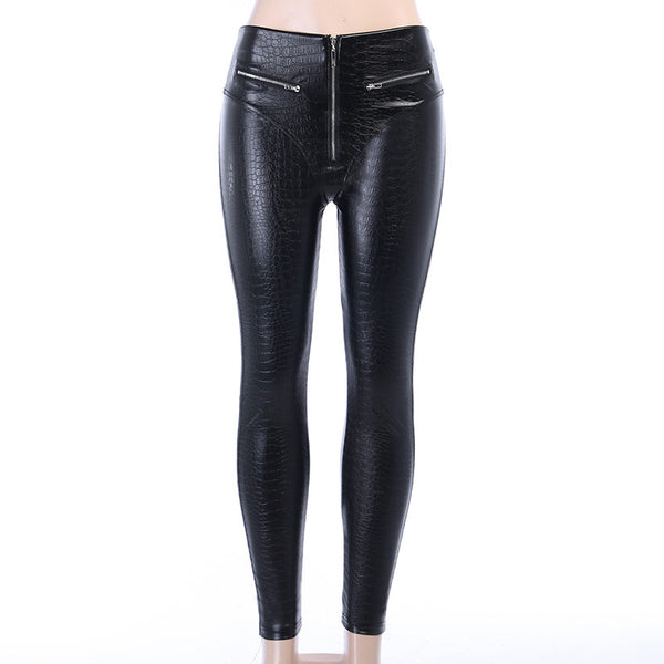 Pantalones de Cuero PU Cintura Alta para Mujer - Leggings Elásticos Ajustados