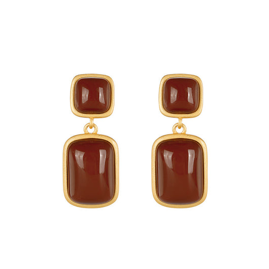Aretes de Plata Esterlina 925 Chapados en Oro con Ágata Roja del Sur - Image 6
