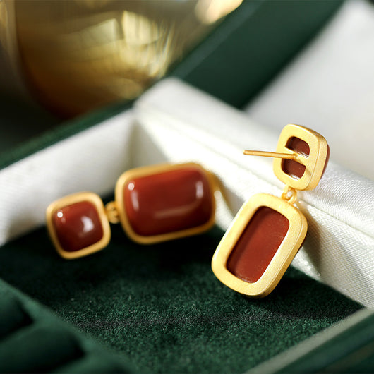 Aretes de Plata Esterlina 925 Chapados en Oro con Ágata Roja del Sur - Image 10